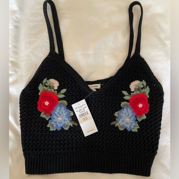 American Eagle Knitted Embroidered Crop Top - Picture 1 of 5